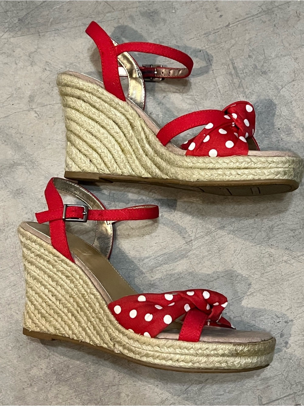 Arizona Jean Company Red Polka Dot Espadrille Wedge Sandals